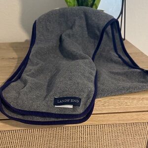 Lands' End Charcoal Fleece Scarf with Navy Edging
